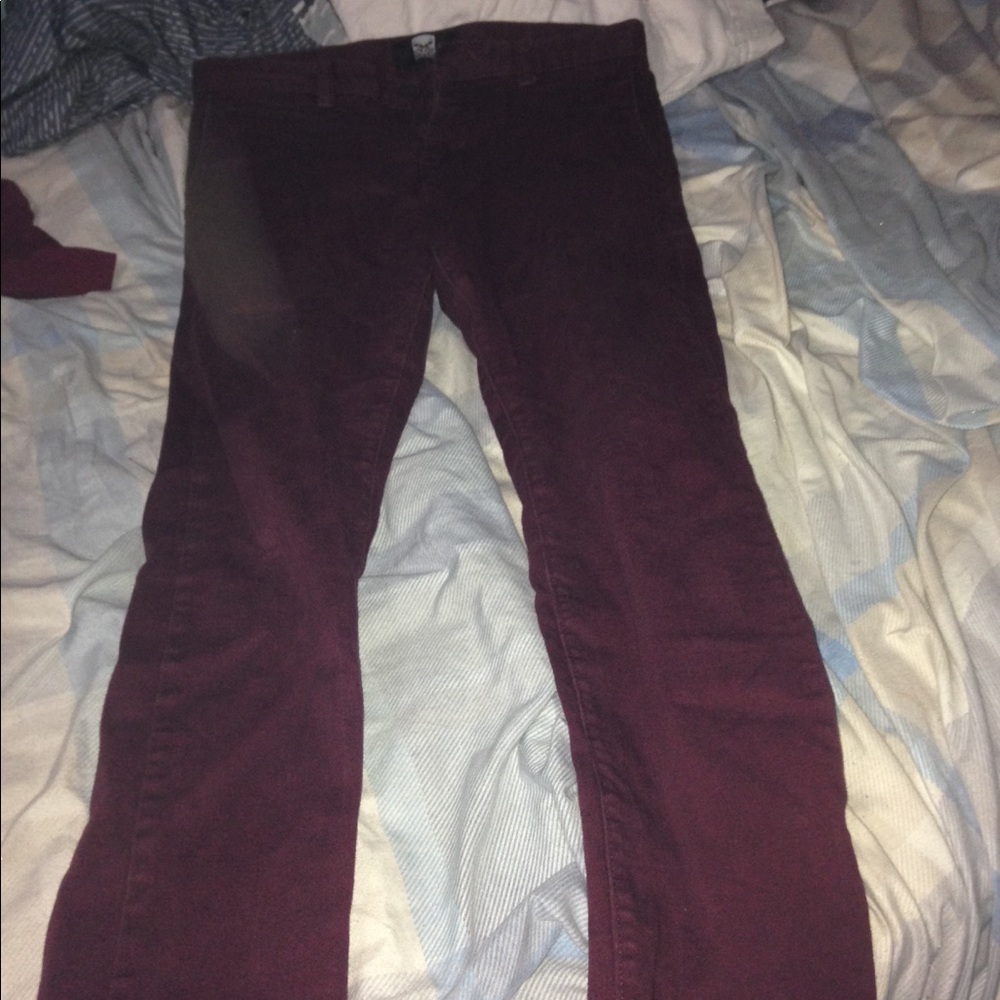 Maroon denim jeans
